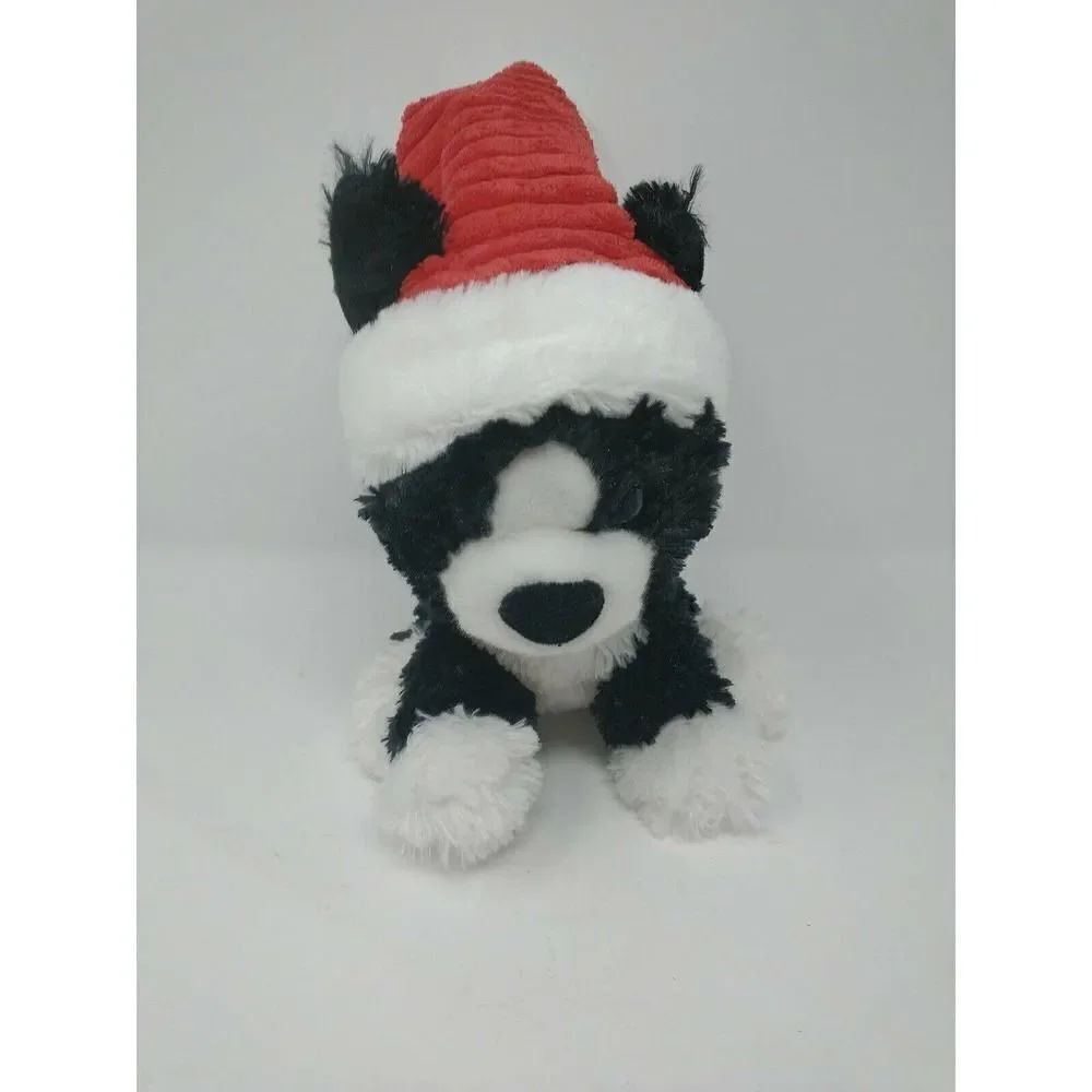 Christmas Puppy Stuffed Toy Black and White Dog